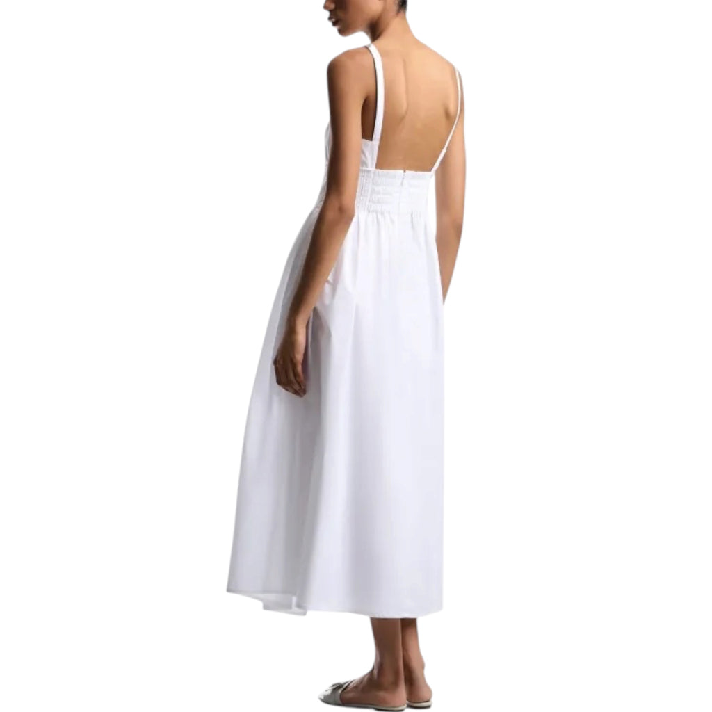 EMPORIO ARMANI Optical White Cotton Pleated Midi Dress Size 40 US Small