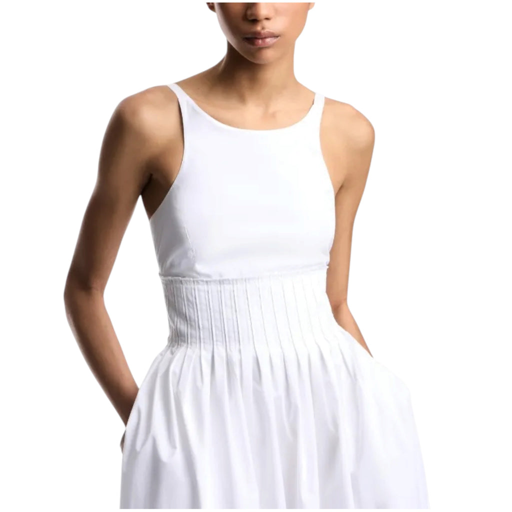 EMPORIO ARMANI Optical White Cotton Pleated Midi Dress Size 40 US Small