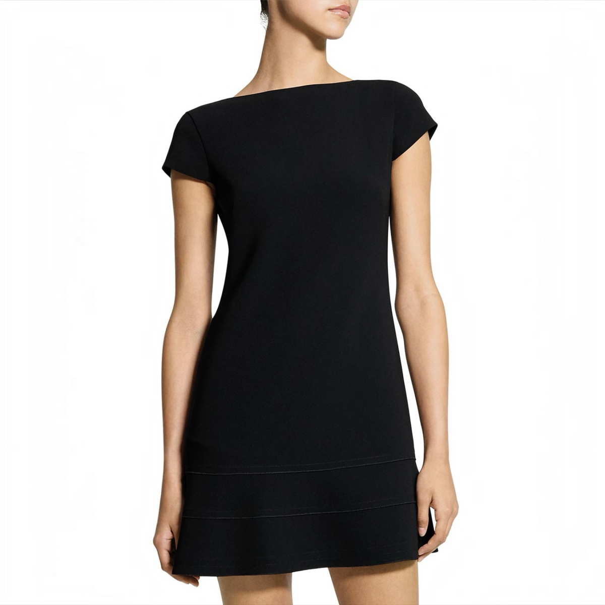 THEORY Tiered Seam Cap Sleeve Dress Black Size 10