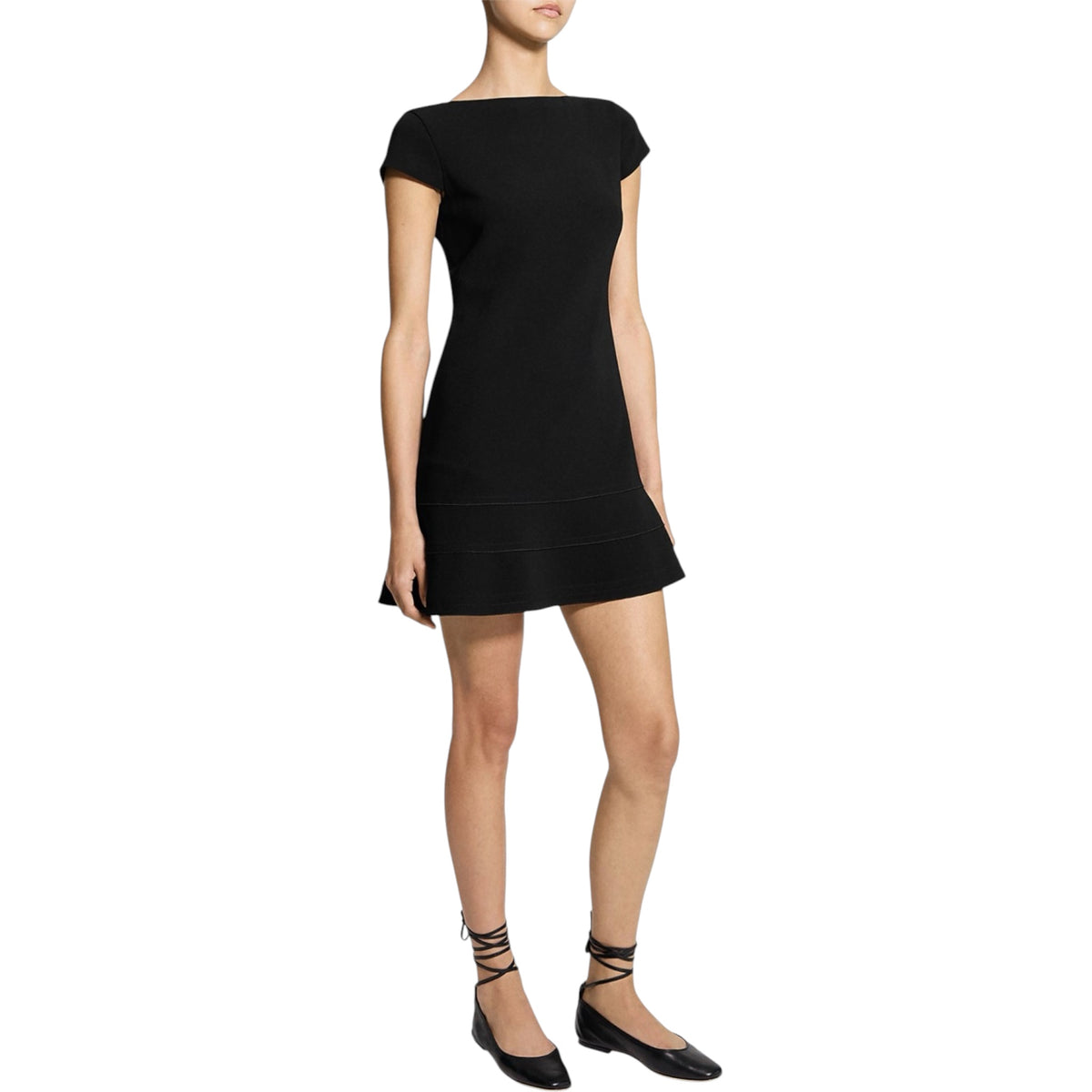 THEORY Tiered Seam Cap Sleeve Dress Black Size 10