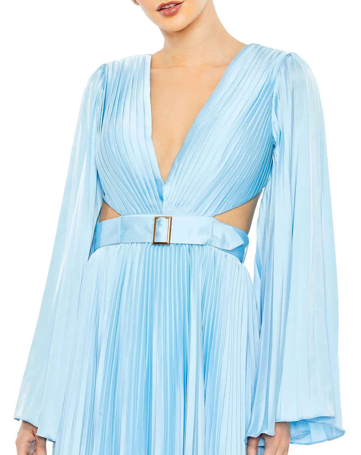Mac Duggal 26732 Ice Blue Pleated Satin Gown Cutout Lace-Up Back Size 6 $598