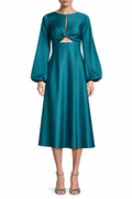 Liv Foster Satin Cut-Out Midi Dress Teal Size 6 $350