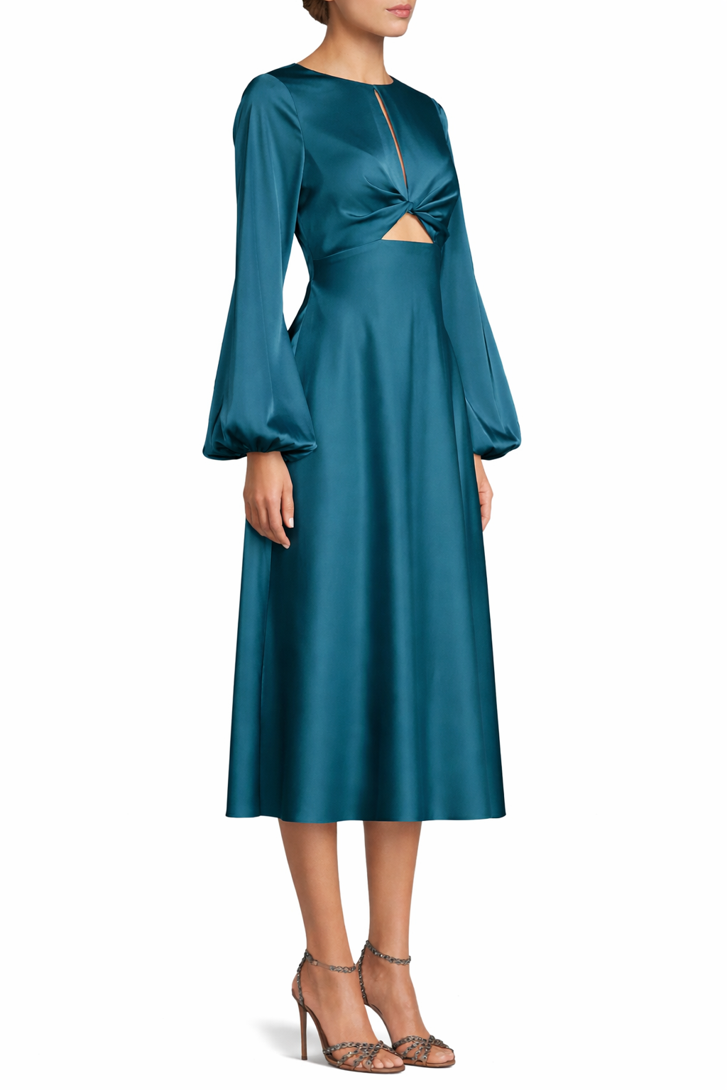 Liv Foster Satin Cut-Out Midi Dress Teal Size 6 $350