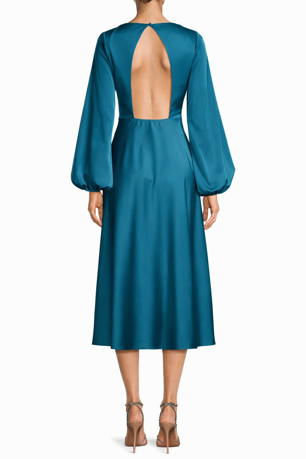 Liv Foster Satin Cut-Out Midi Dress Teal Size 6 $350