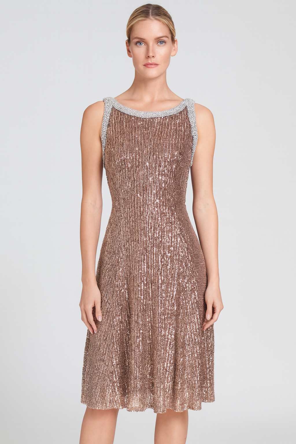 leena Mac Duggal 56212
Sequin Beaded Trim Sleeveless
Dress Rose Gold sz 2 $398