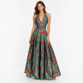 HUTCH Azure Romantic Vining Painted Floral Halter Maxi Gown Size Small
