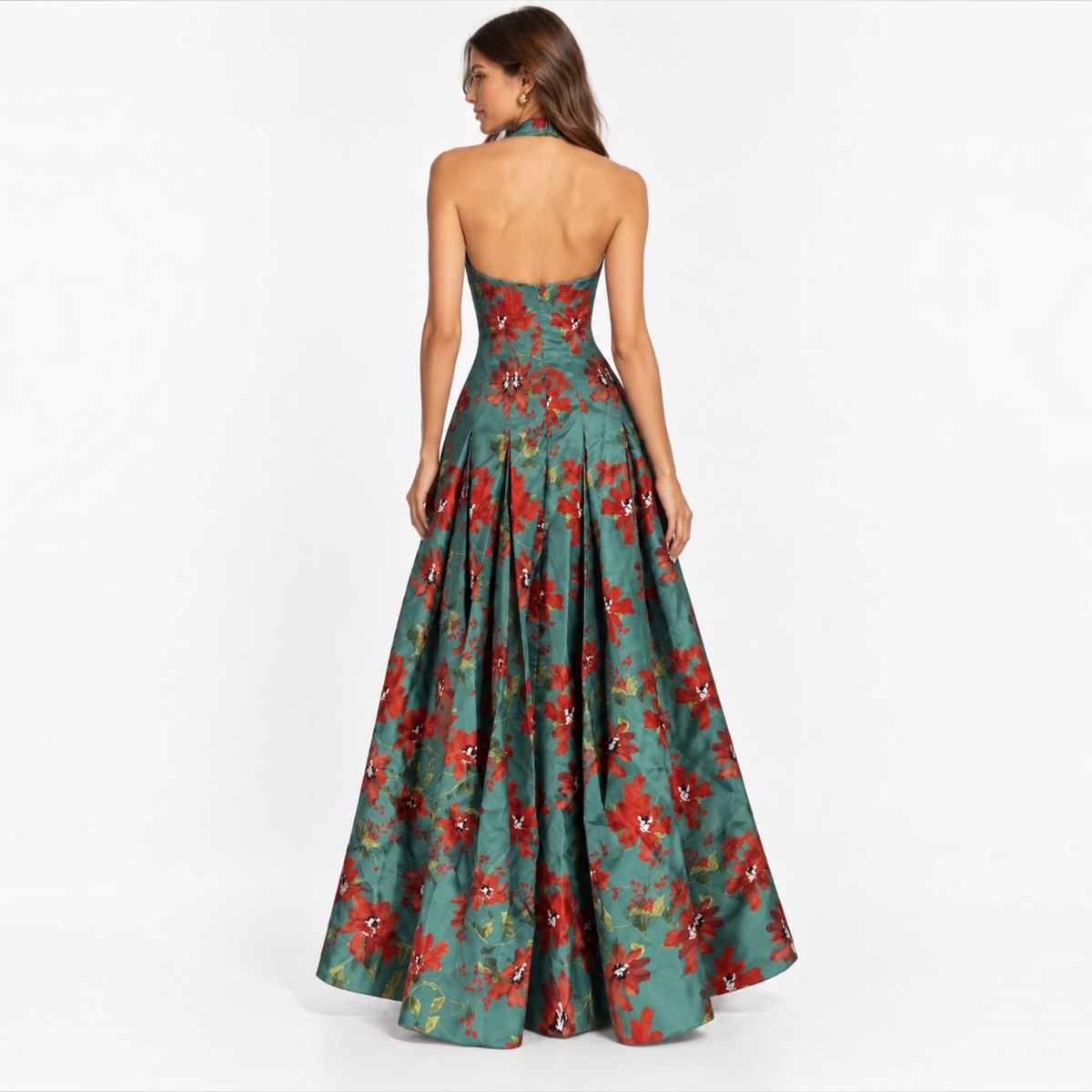 HUTCH Azure Romantic Vining Painted Floral Halter Maxi Gown Size Small
