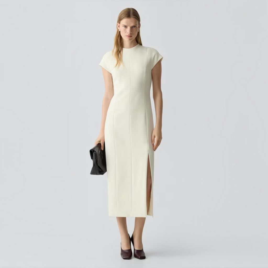 THEORY Short-Sleeve Midi Dress in Admiral Crepe Rice Size 6