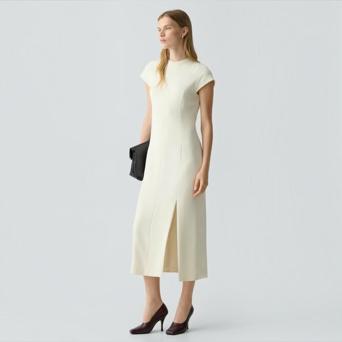 THEORY Short-Sleeve Midi Dress in Admiral Crepe Rice Size 6