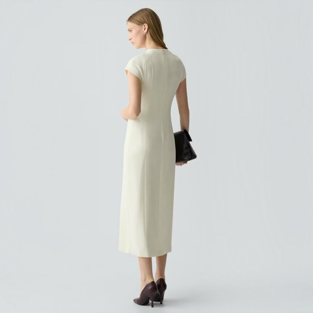 THEORY Short-Sleeve Midi Dress in Admiral Crepe Rice Size 6