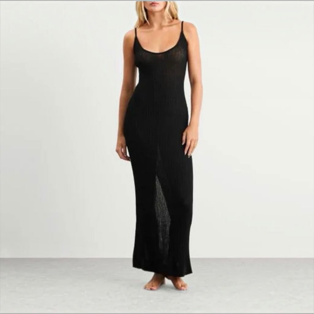 SKIMS Sheer Knit Midi Dress Onyx Size Large