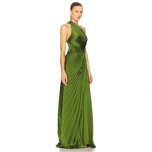 A.L.C. Lara One-Shoulder Plissé Satin Gown Ivy Size 14