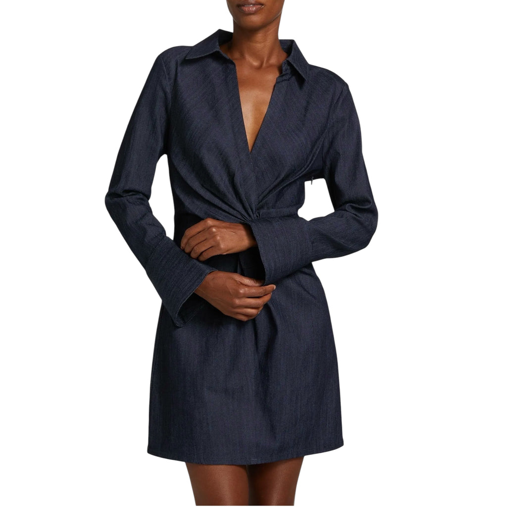 CINQ À SEPT McKenna Twist-Front Denim Minidress – Indigo – Size 6