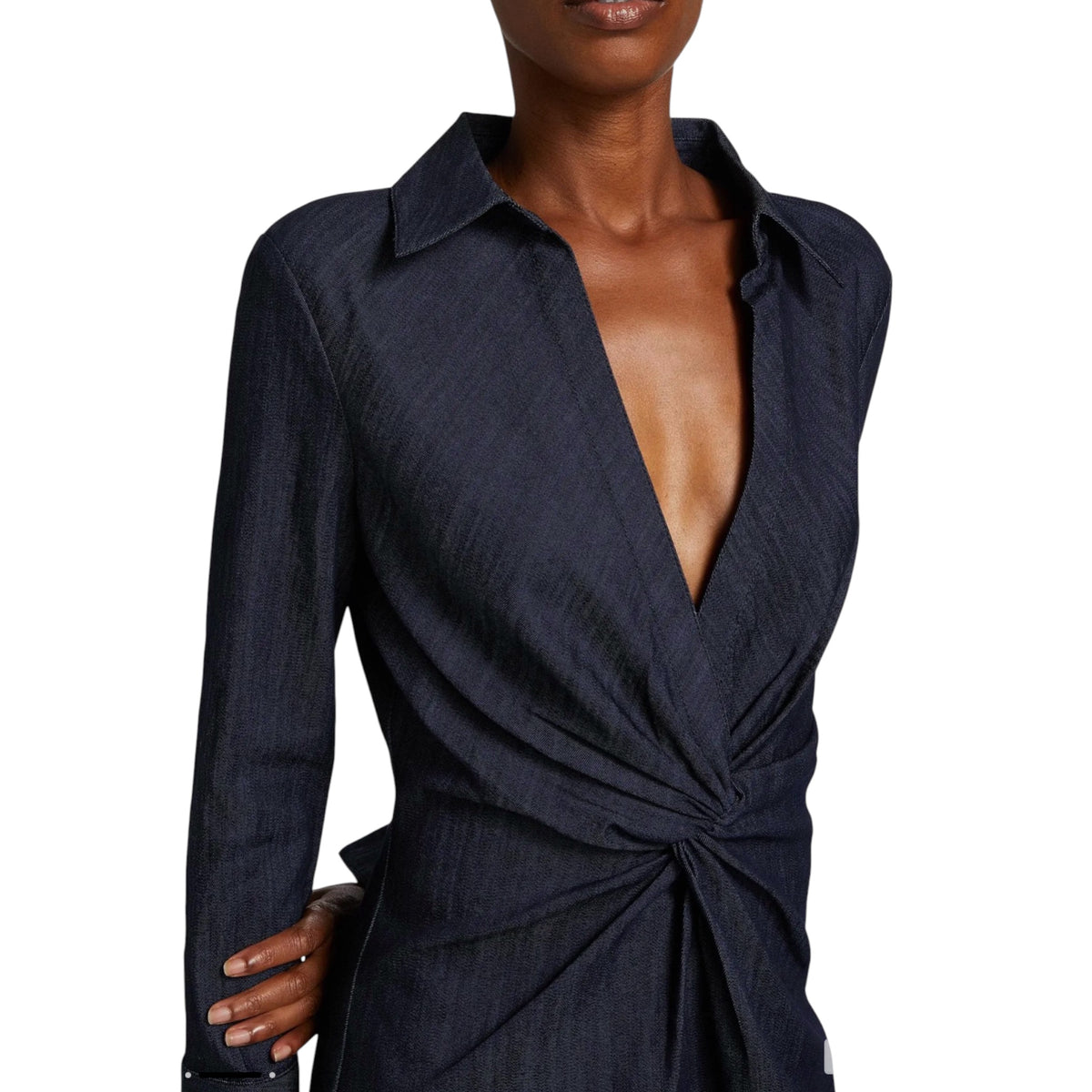 CINQ À SEPT McKenna Twist-Front Denim Minidress – Indigo – Size 6