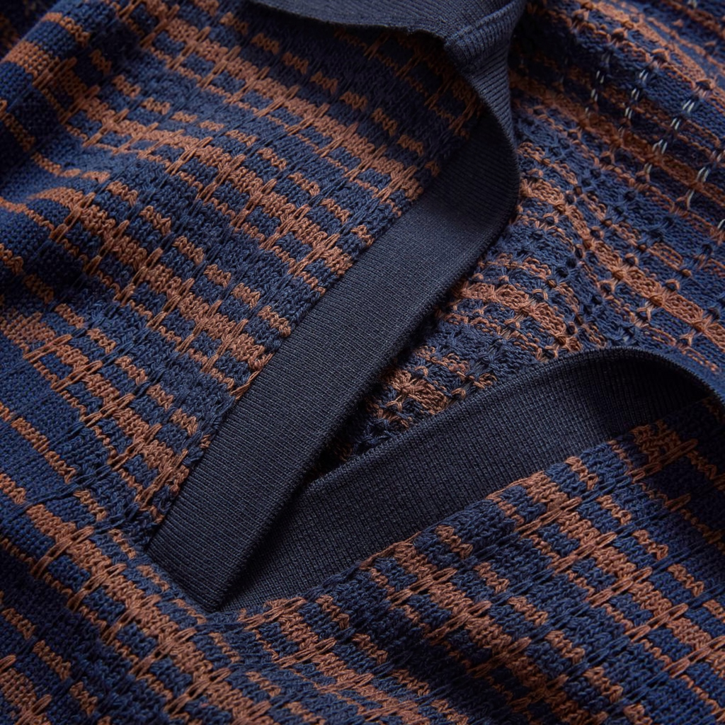 Veronica Beard Kamal Stripe Polo Sweater Navy/Brown Size Large