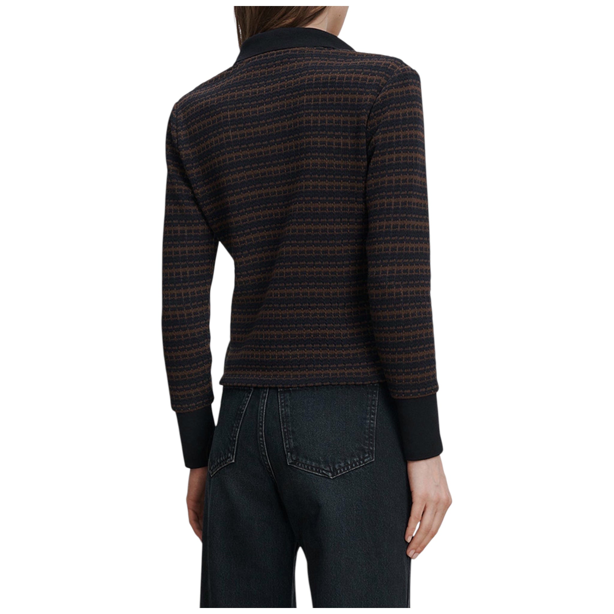 Veronica Beard Kamal Stripe Polo Sweater Navy/Brown Size Large