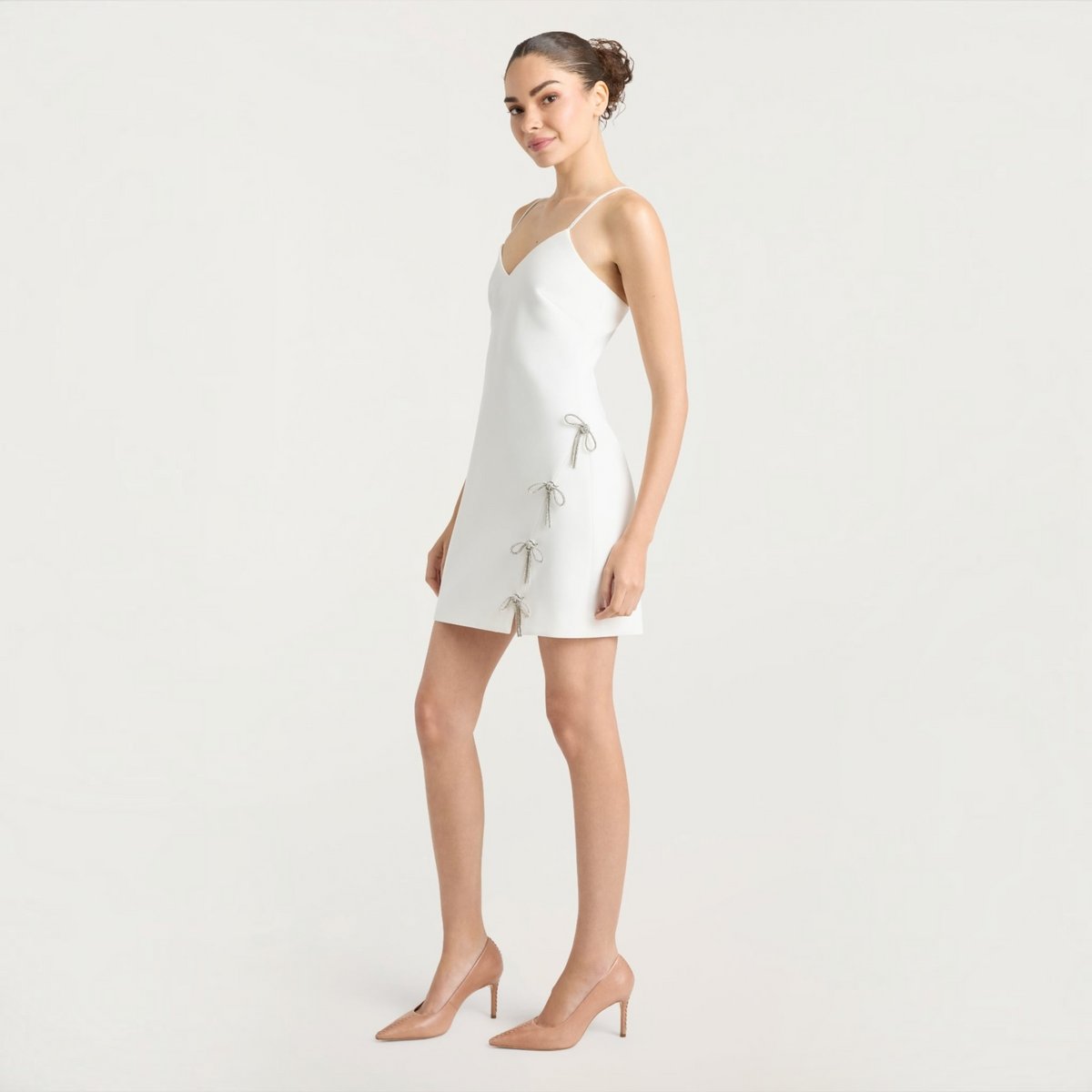 CINQ À SEPT Corded Rhinestone Bow Bella Mini Dress Ivory Size 4