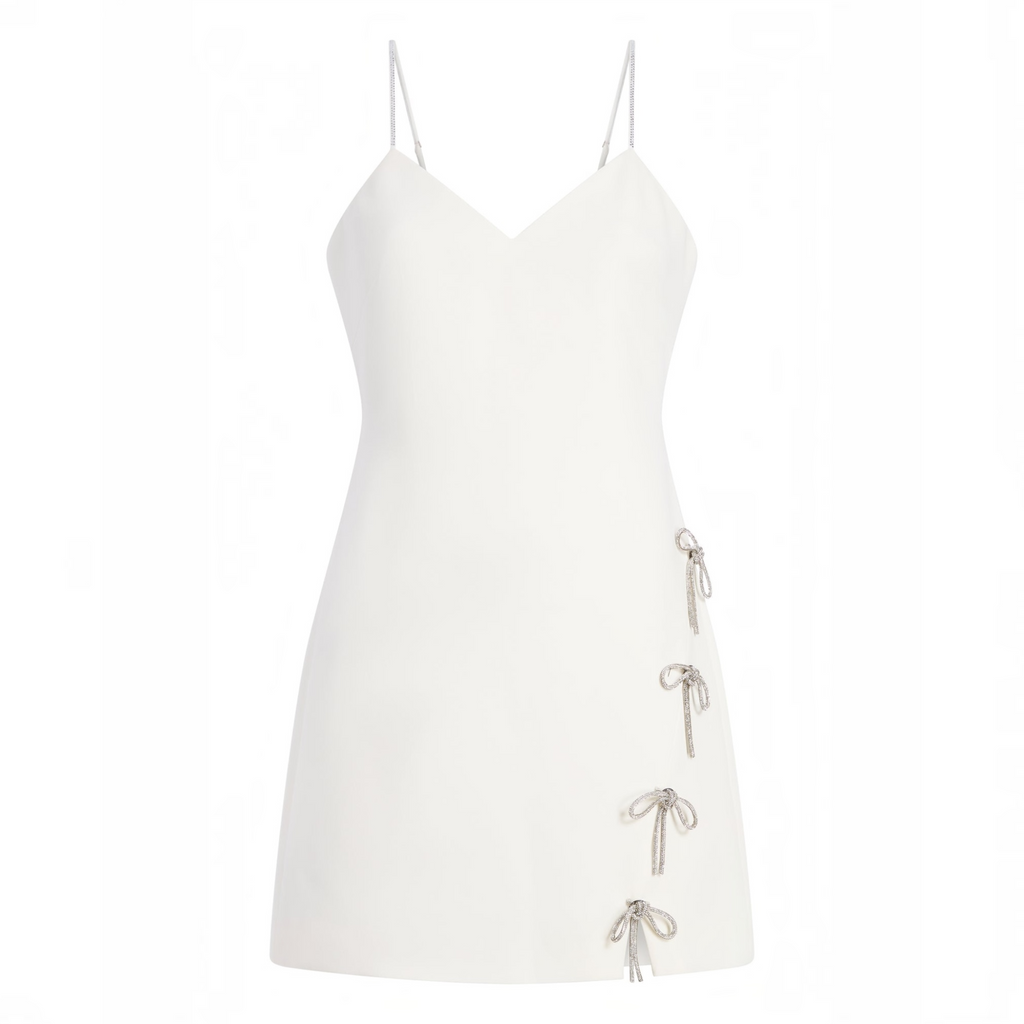 CINQ À SEPT Corded Rhinestone Bow Bella Mini Dress Ivory Size 4