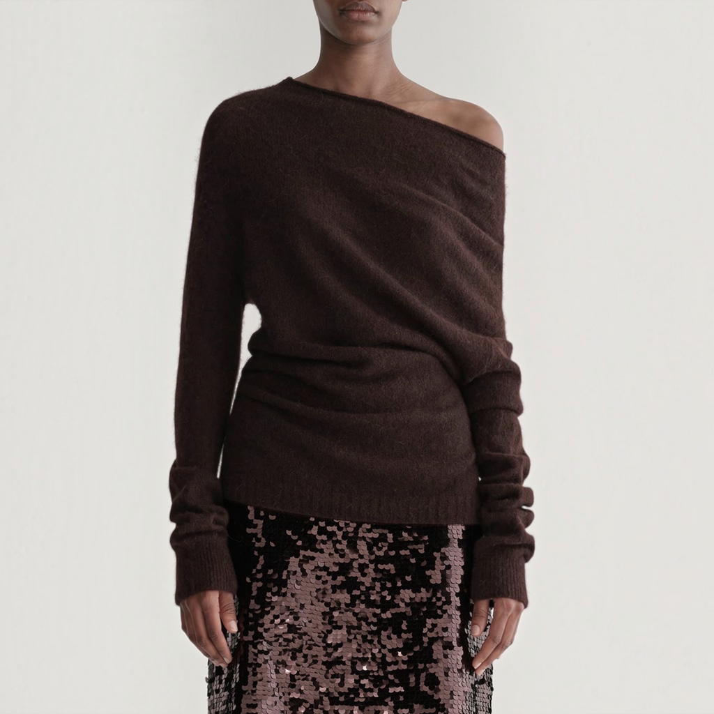 A.L.C. Freya Asymmetric Alpaca-Blend Sweater Dark Umber Size Small