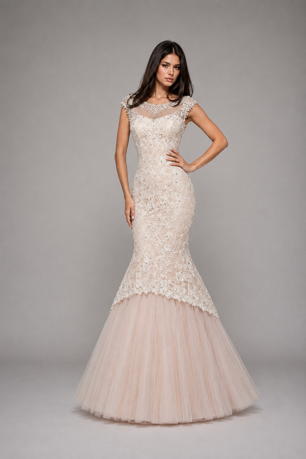 Sherri Hill 51114 Ivory Lace Mermaid Gown – Beaded Cap Sleeve Formal Dress – $918