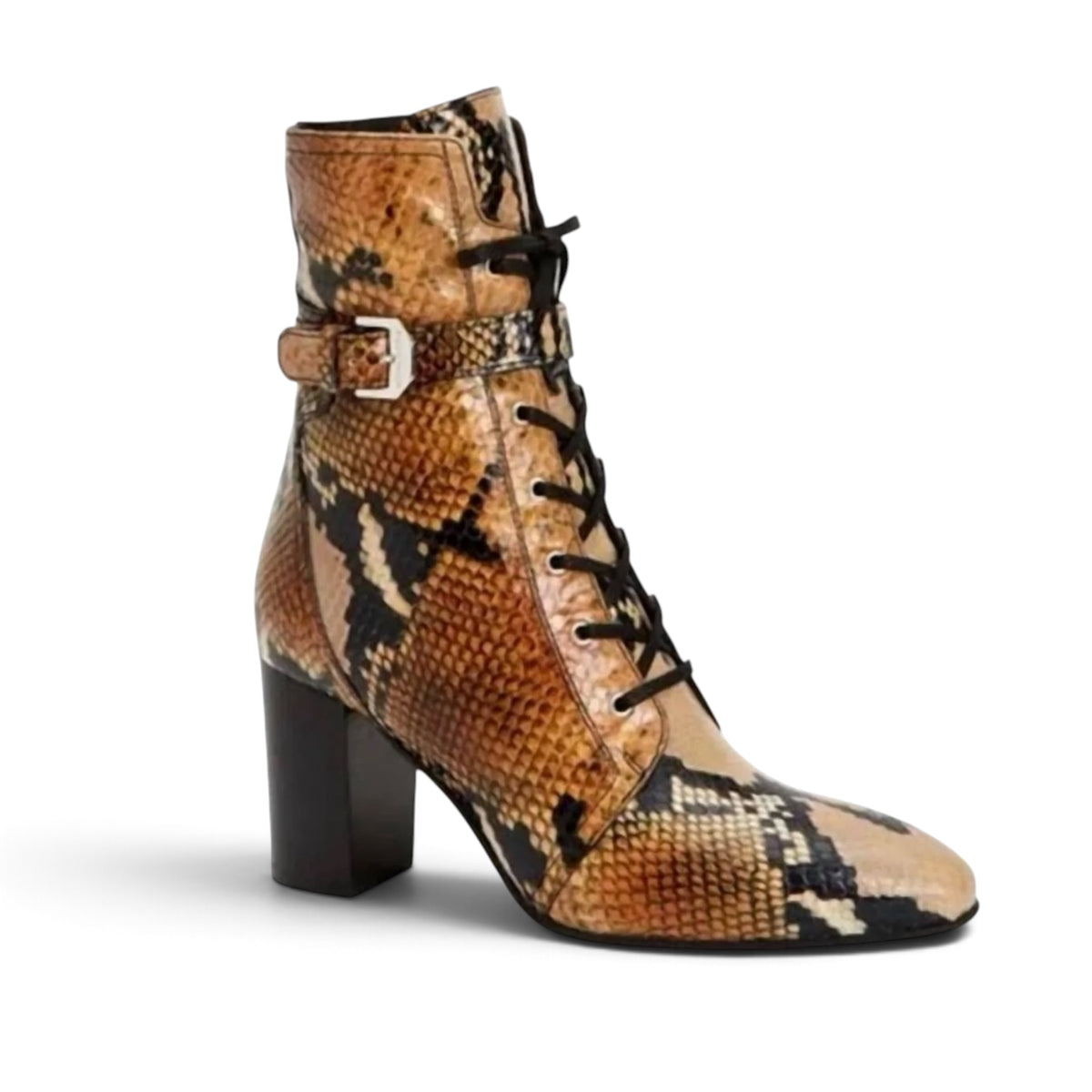 Aquatalia Fawn Leather Caramel Snakeskin Lace Up Boots Booties Sz 7