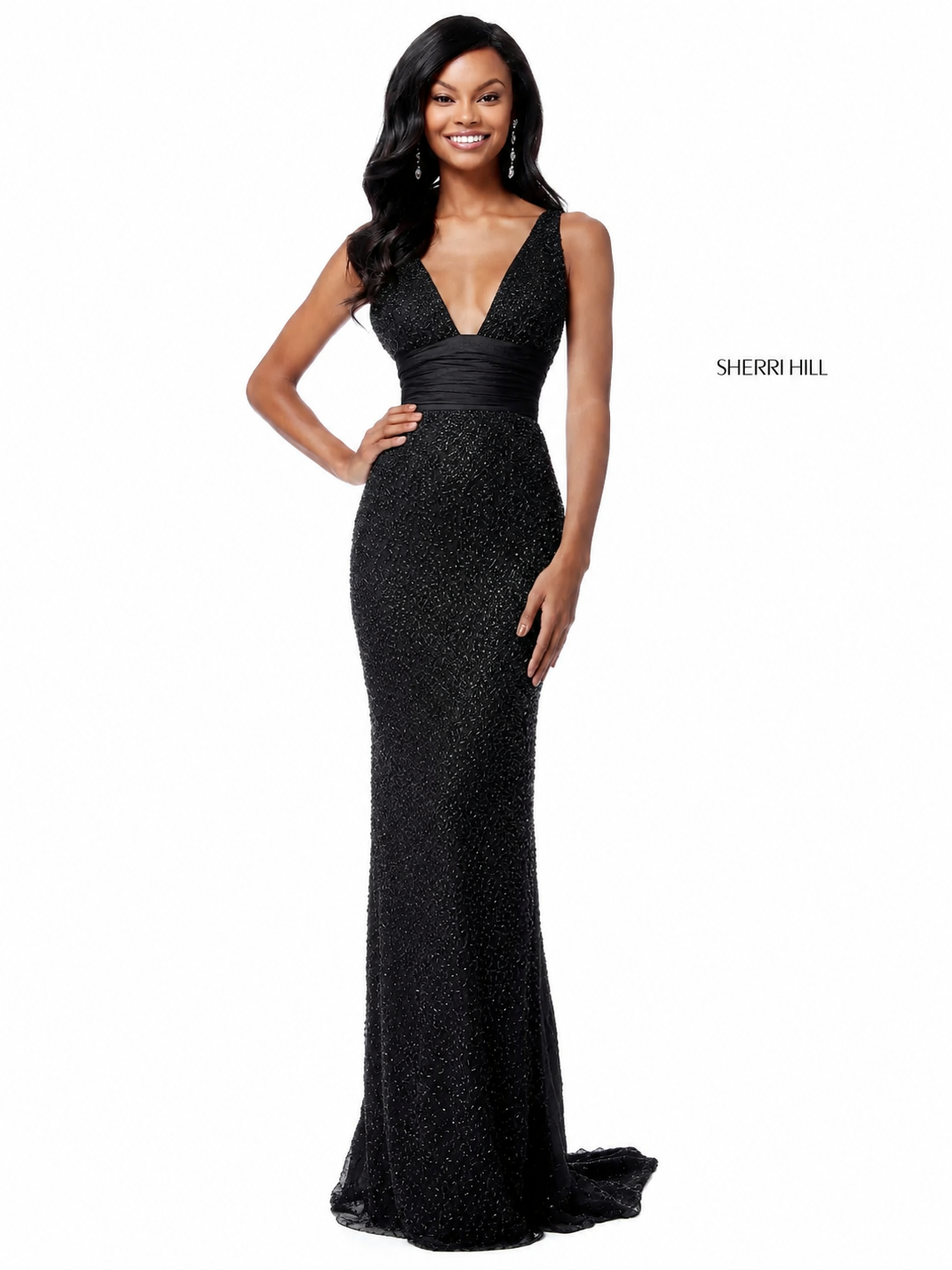 Sherri Hill 51641 Black Beaded V-Neck Gown NWT Size 0 $798