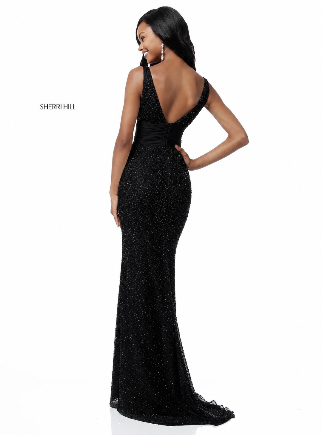 Sherri Hill 51641 Black Beaded V-Neck Gown NWT Size 0 $798