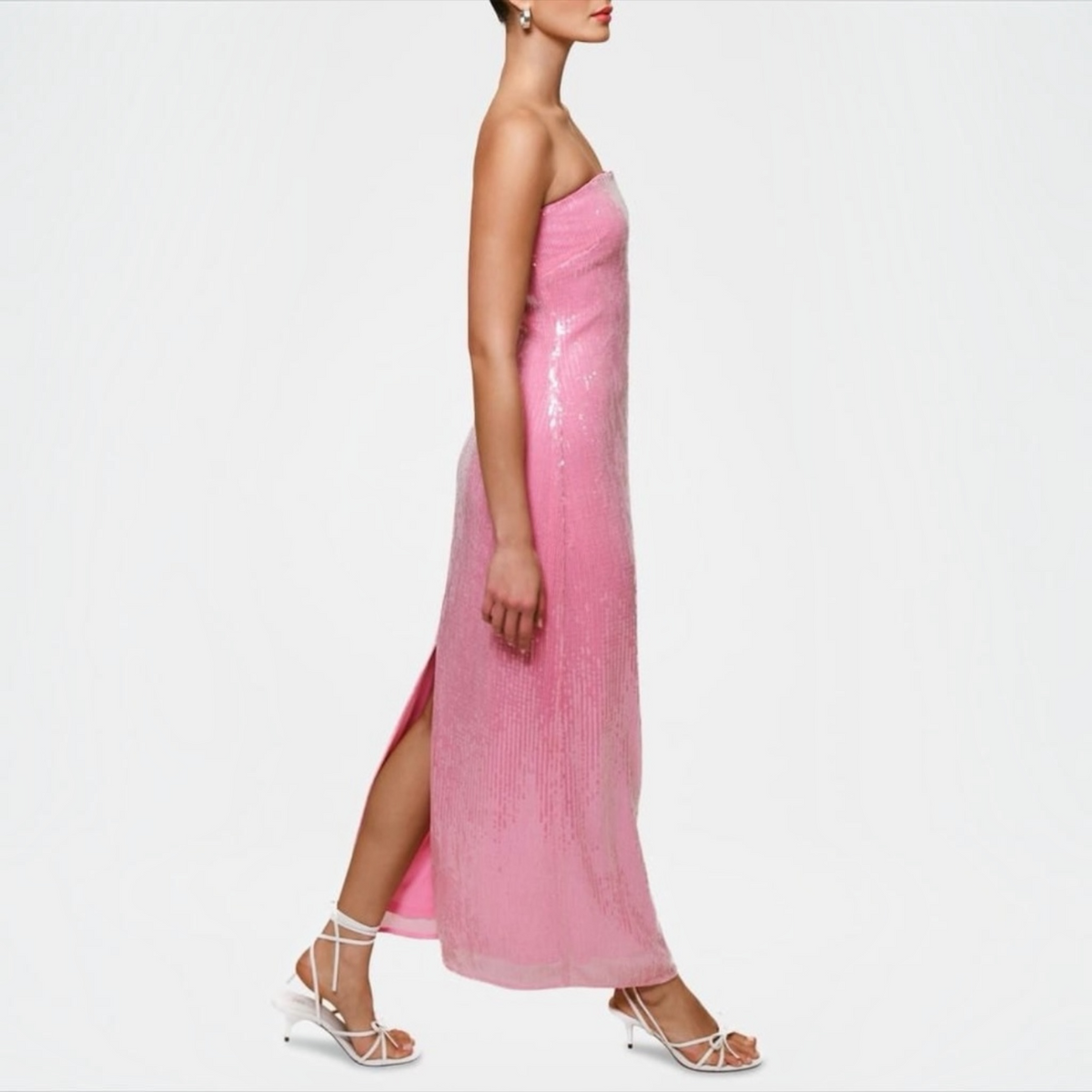 Hutch Elena Strapless Sequin Column Maxi Dress in Pink Sz XXS
