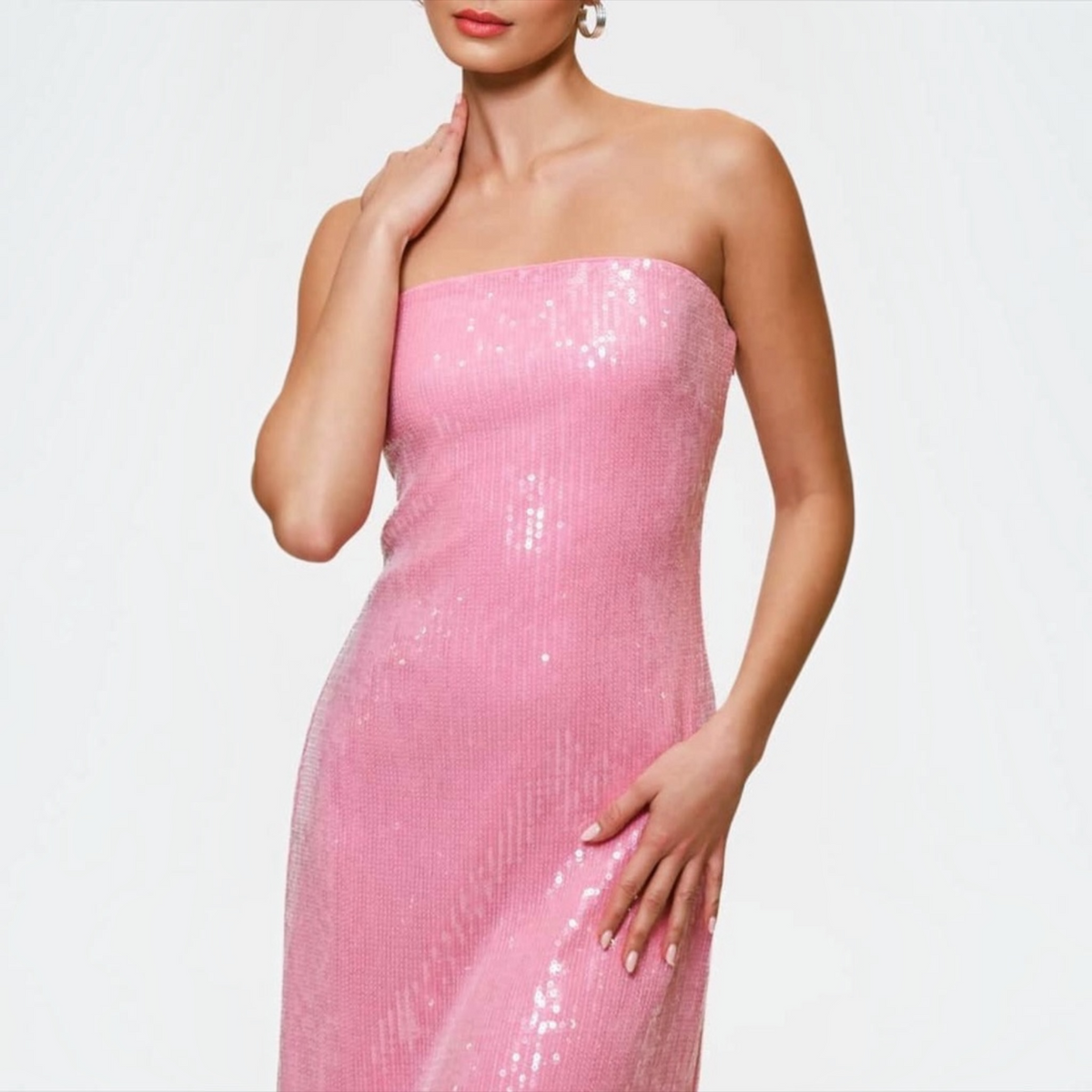 Hutch Elena Strapless Sequin Column Maxi Dress in Pink Sz XXS