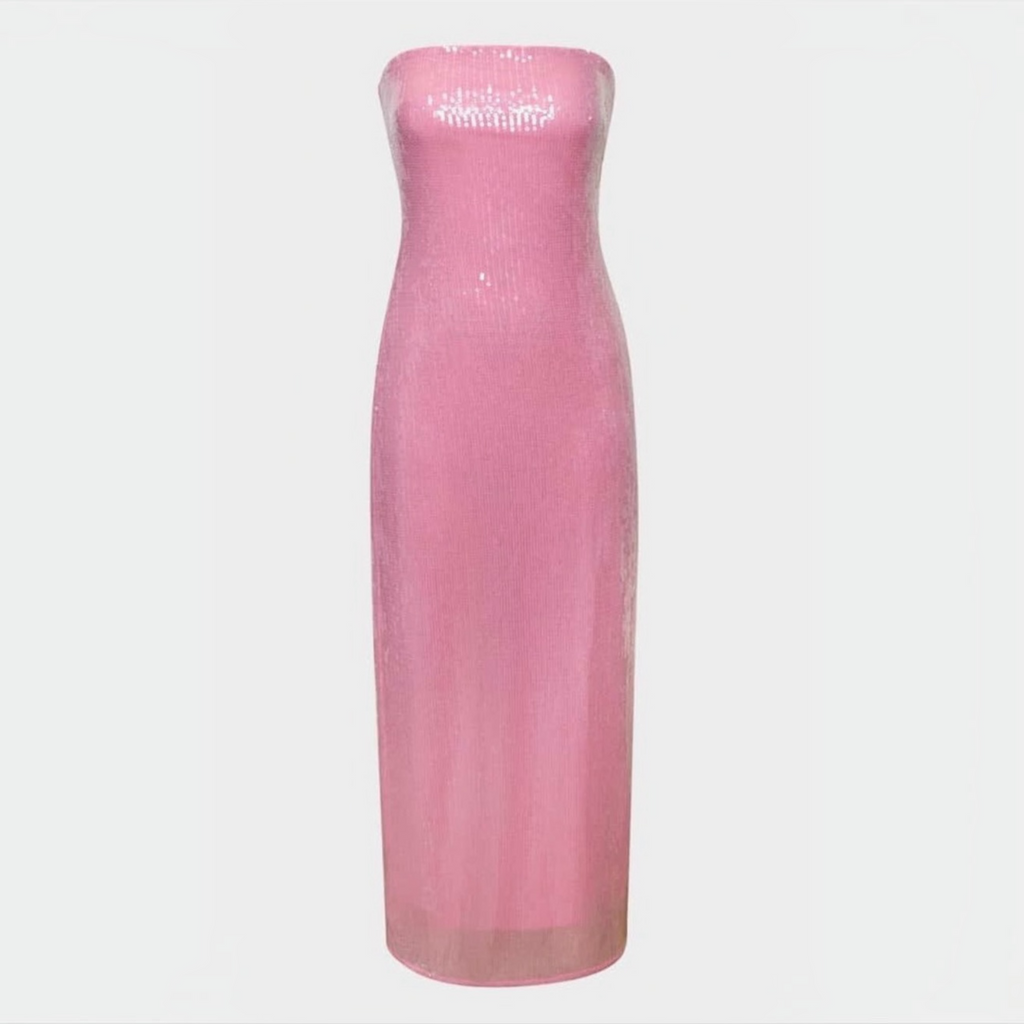 Hutch Elena Strapless Sequin Column Maxi Dress in Pink Sz XXS