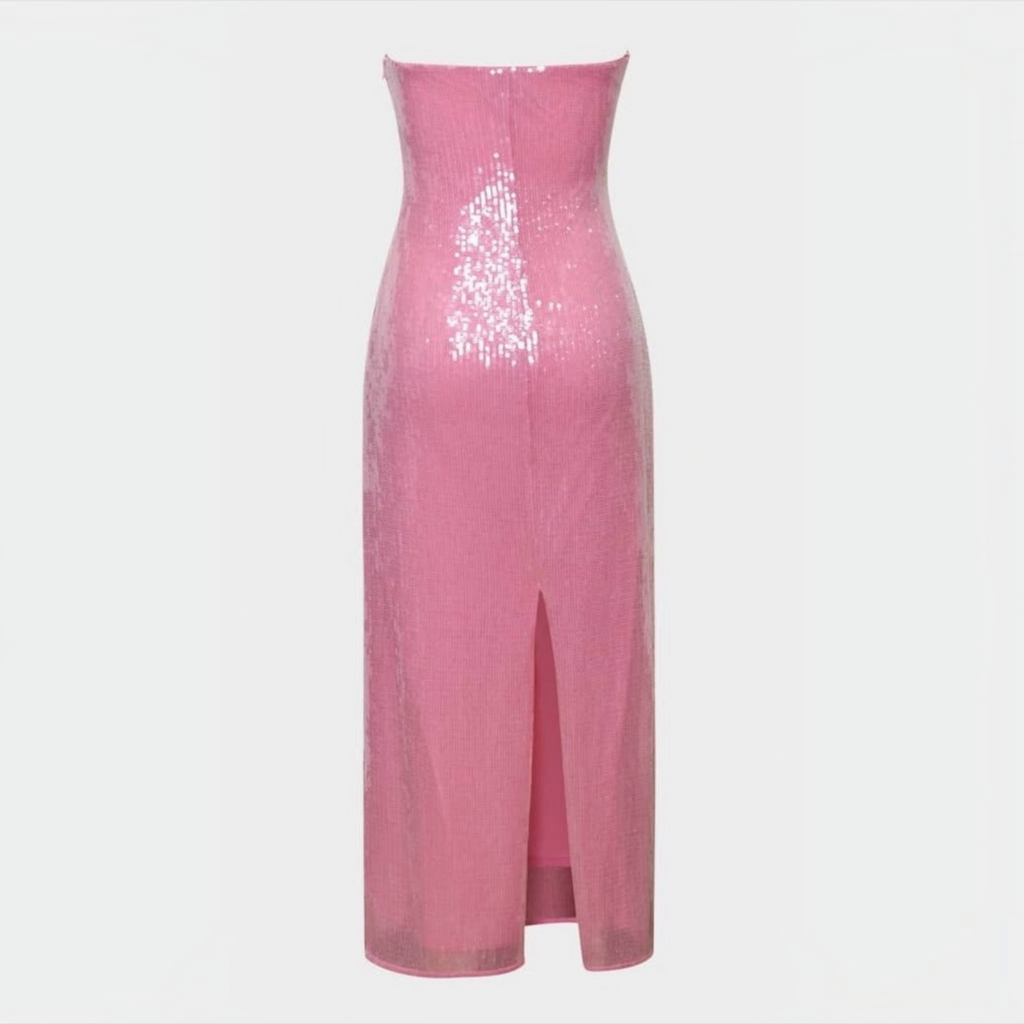 Hutch Elena Strapless Sequin Column Maxi Dress in Pink Sz XXS