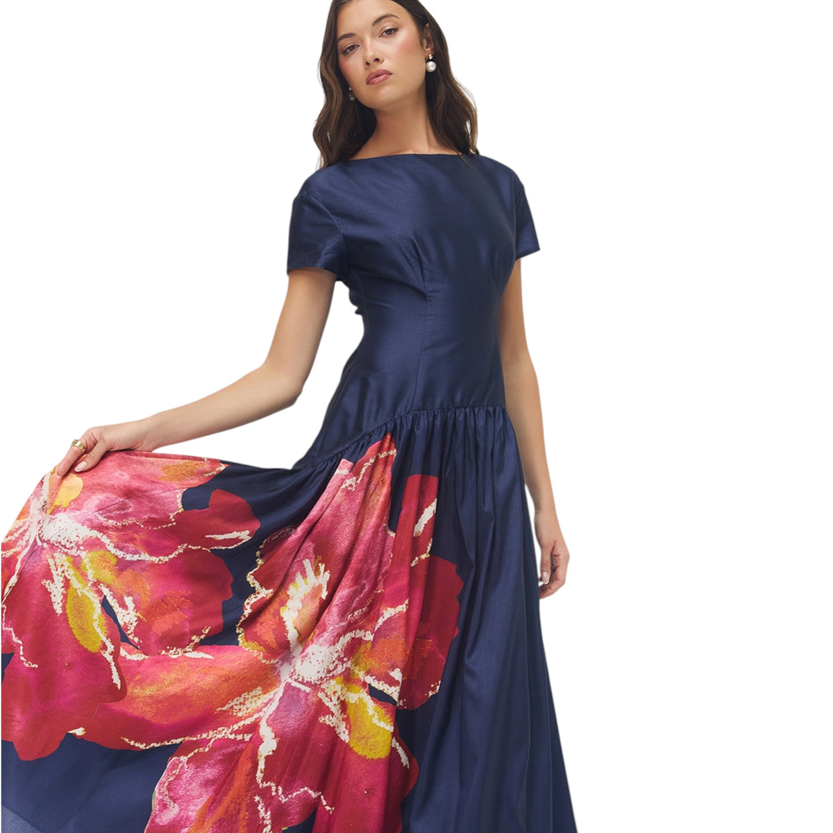 HUTCH Atley Floral Gown Navy Raspberry Size Small