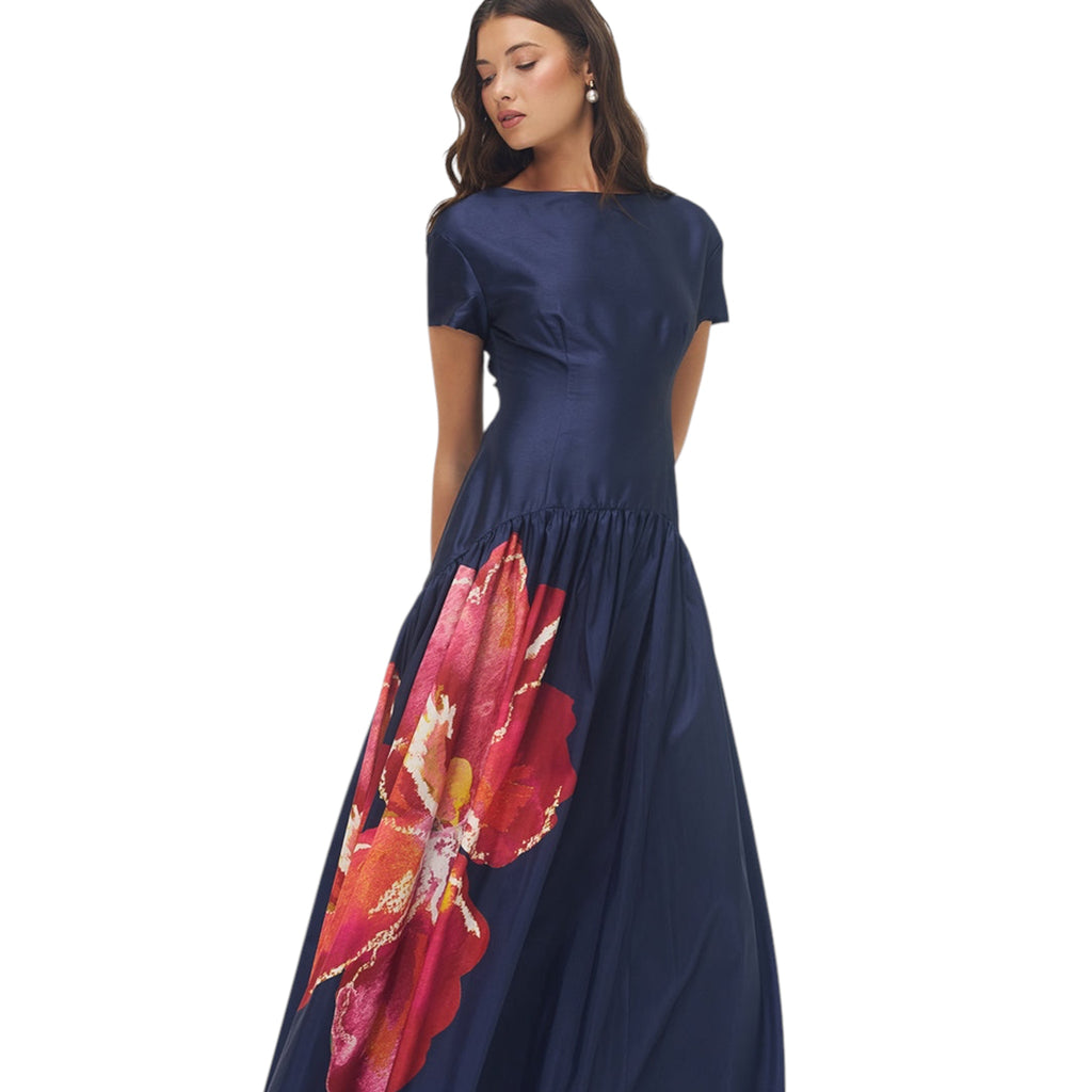 HUTCH Atley Floral Gown Navy Raspberry Size Small