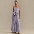 Hutch Cataline Strapless Bow-Front Pleated Tulle Gown in Lavender Sz 2