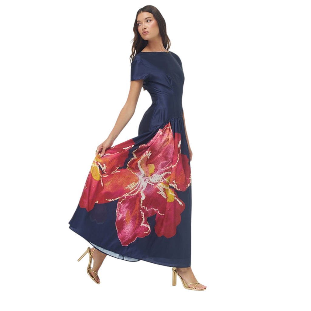 HUTCH Atley Floral Gown Navy Raspberry Size Small