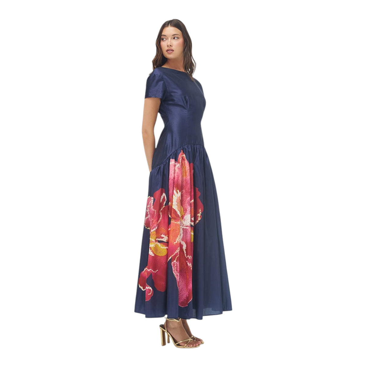 HUTCH Atley Floral Gown Navy Raspberry Size Small