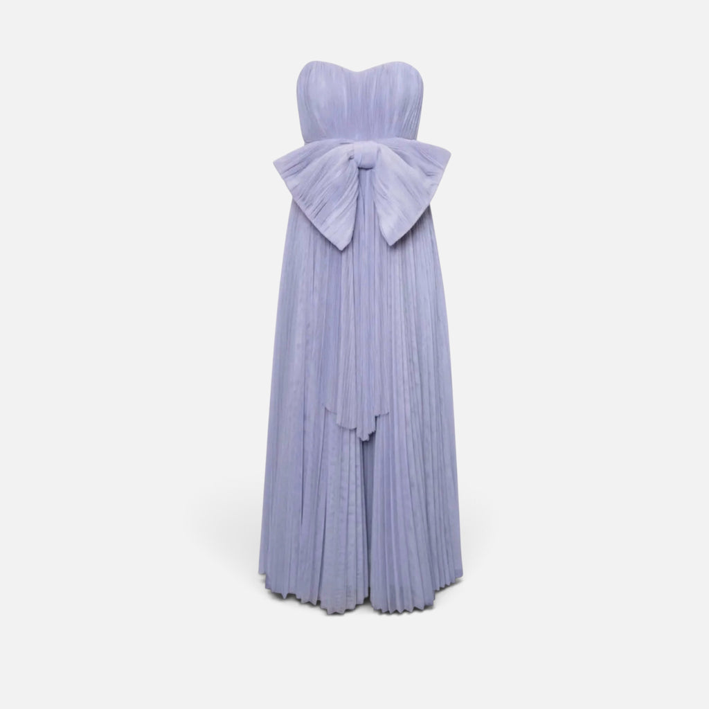 Hutch Cataline Strapless Bow-Front Pleated Tulle Gown in Lavender Sz 2