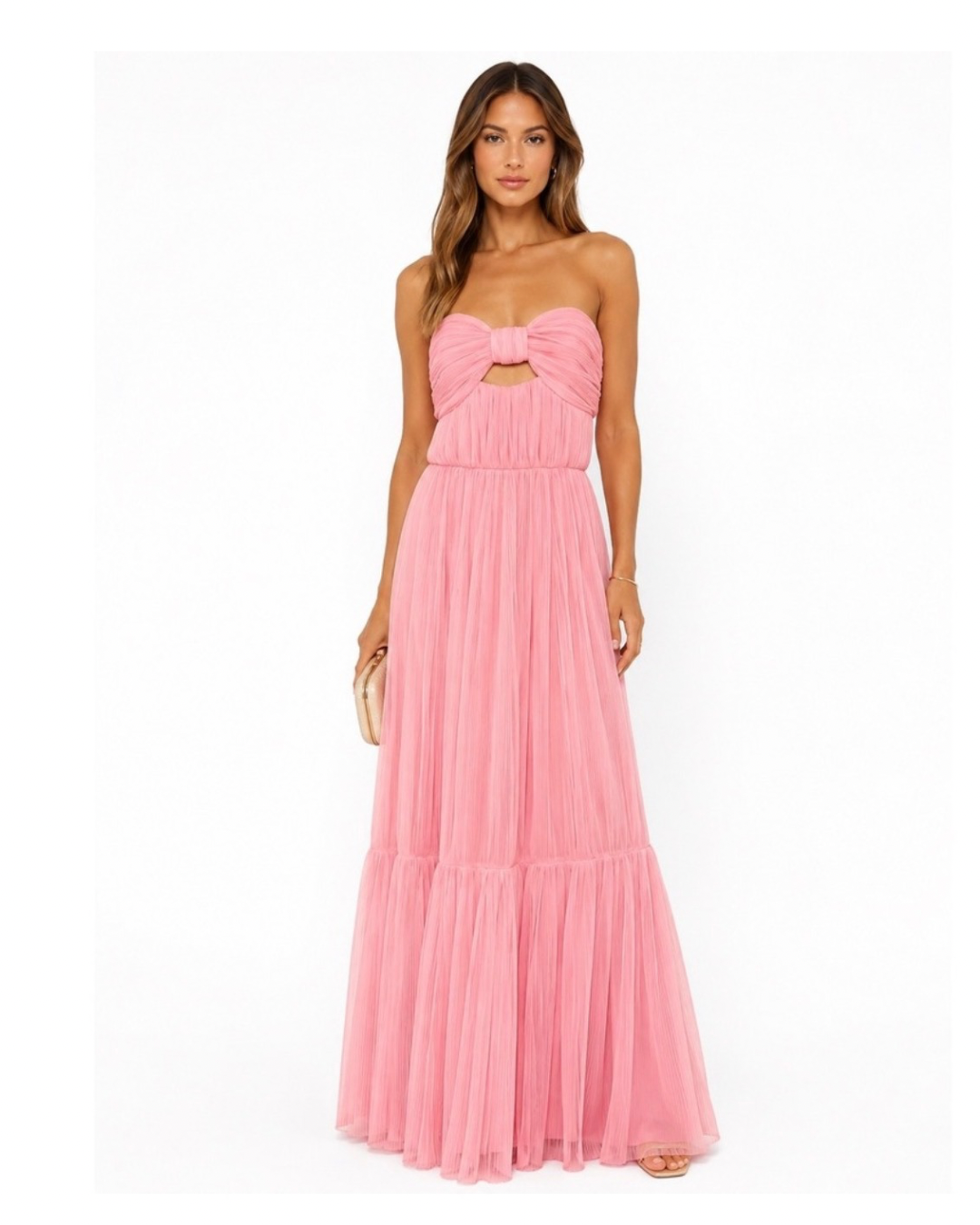 HUTCH Micah Gown Baby Pink Pleated Strapless Cutout Maxi Dress Size Small