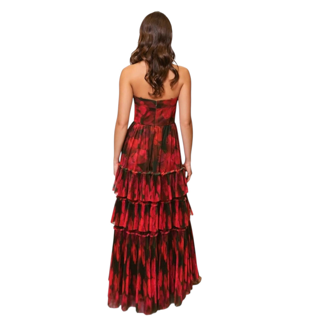 HUTCH Isabella Strapless Floral Tulle Gown Brown Red Size Small