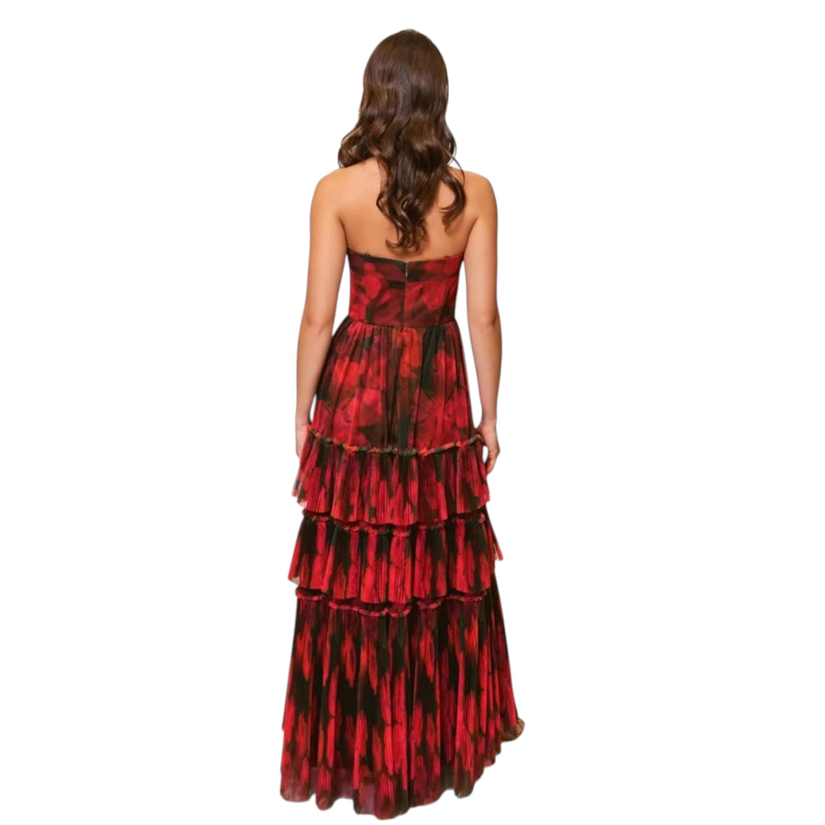 HUTCH Isabella Strapless Floral Tulle Gown Brown Red Size Small