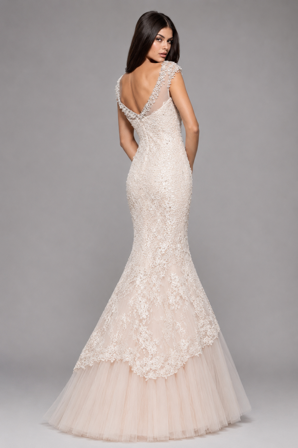 Sherri Hill 51114 Ivory Lace Mermaid Gown – Beaded Cap Sleeve Formal Dress – $918