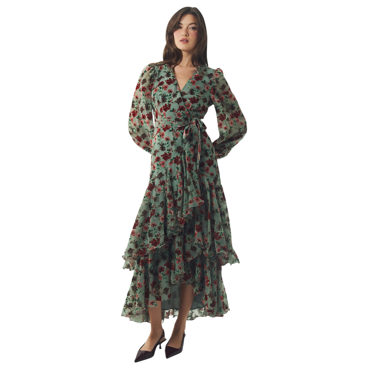 HUTCH Helene Velvet Burnout Floral Wrap Maxi Dress Size Small