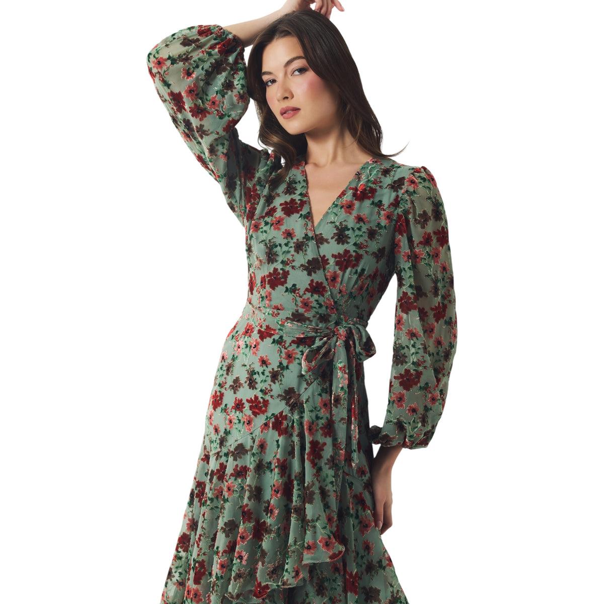 HUTCH Helene Velvet Burnout Floral Wrap Maxi Dress Size Small