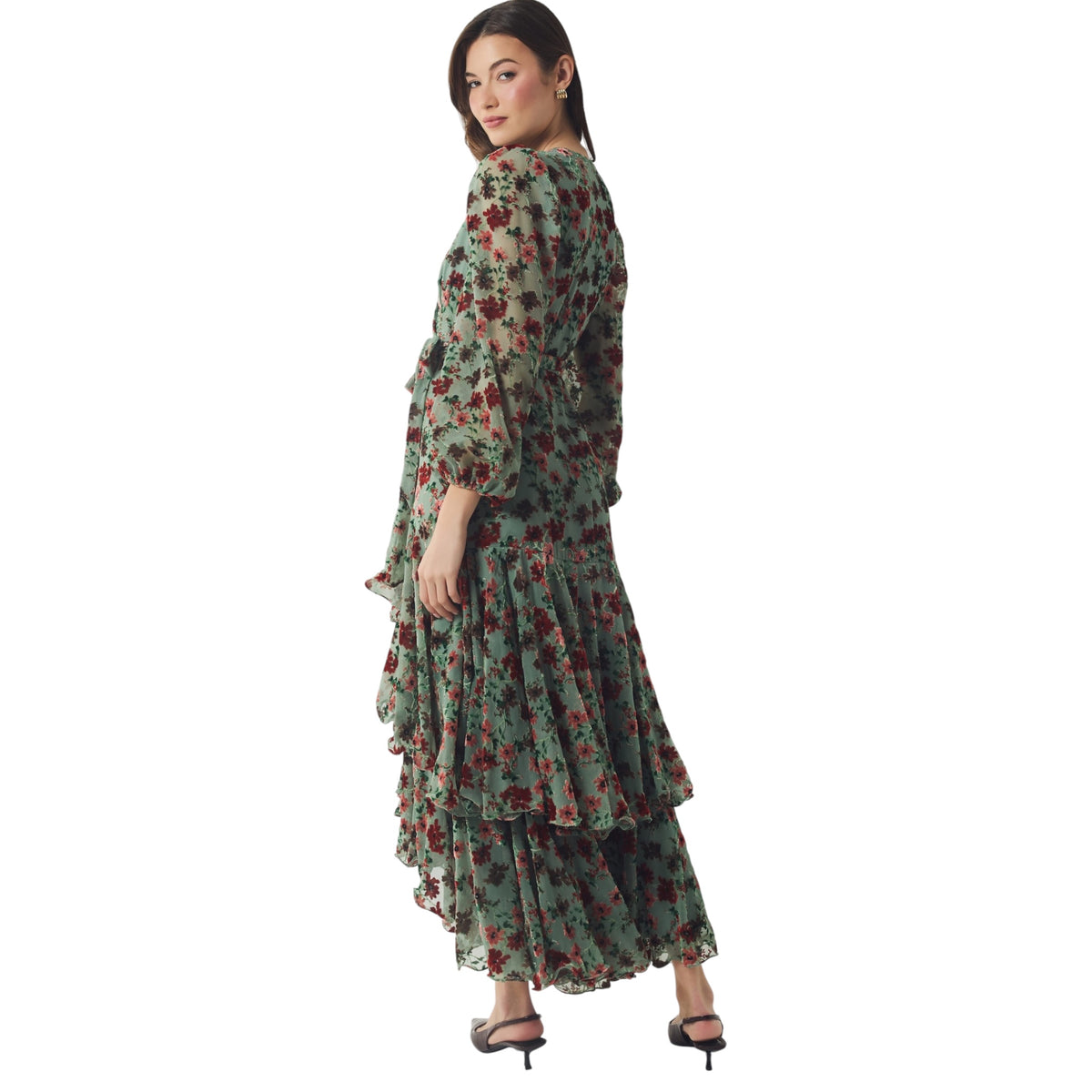 HUTCH Helene Velvet Burnout Floral Wrap Maxi Dress Size Small