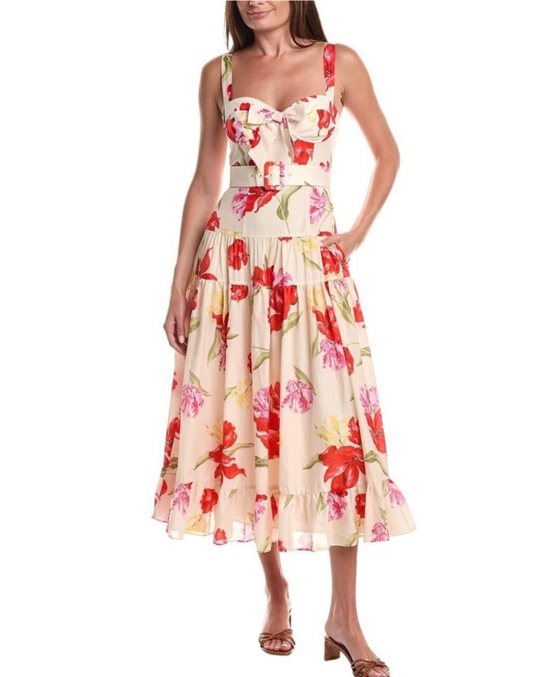 Hutch Klea Midi Dress in watercolor rococo bouquet ivory Sz Small