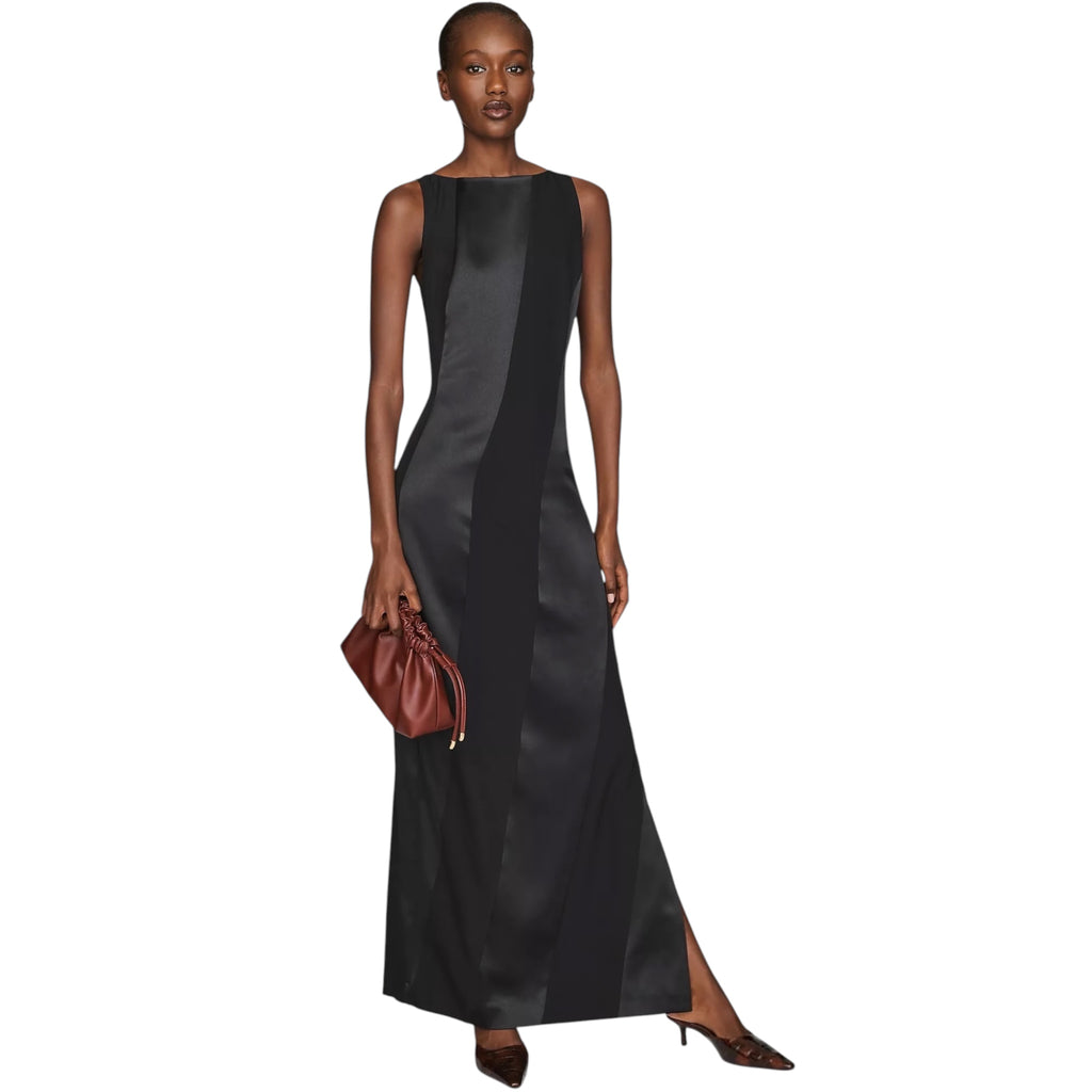 HUTCH Zelma Colorblock Satin Maxi Dress Black Size Small