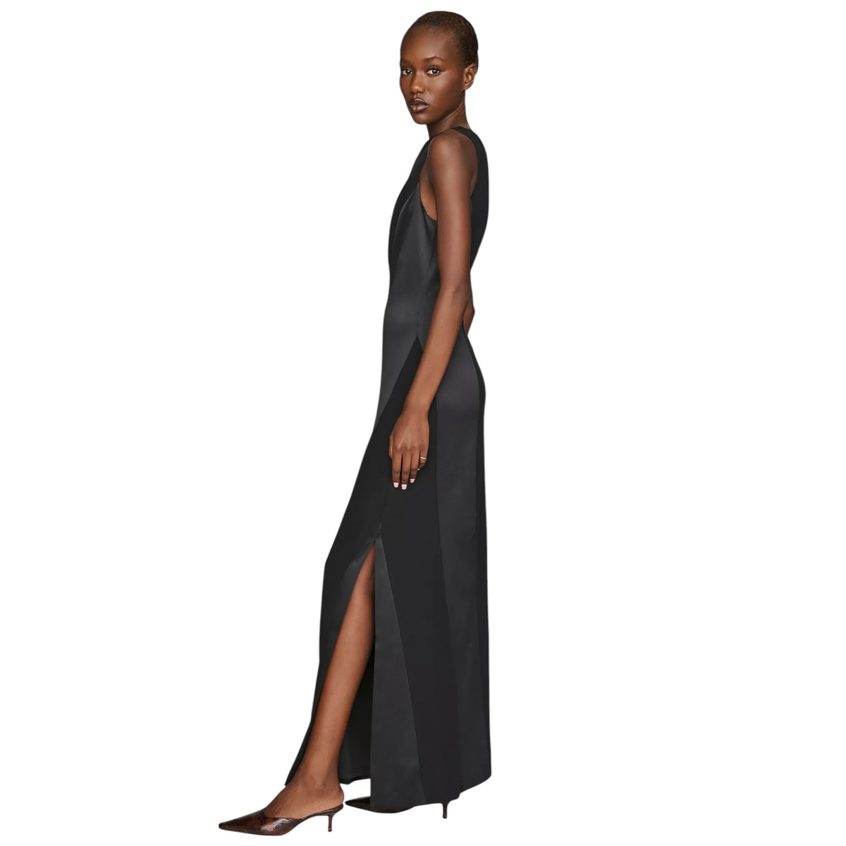 HUTCH Zelma Colorblock Satin Maxi Dress Black Size Small