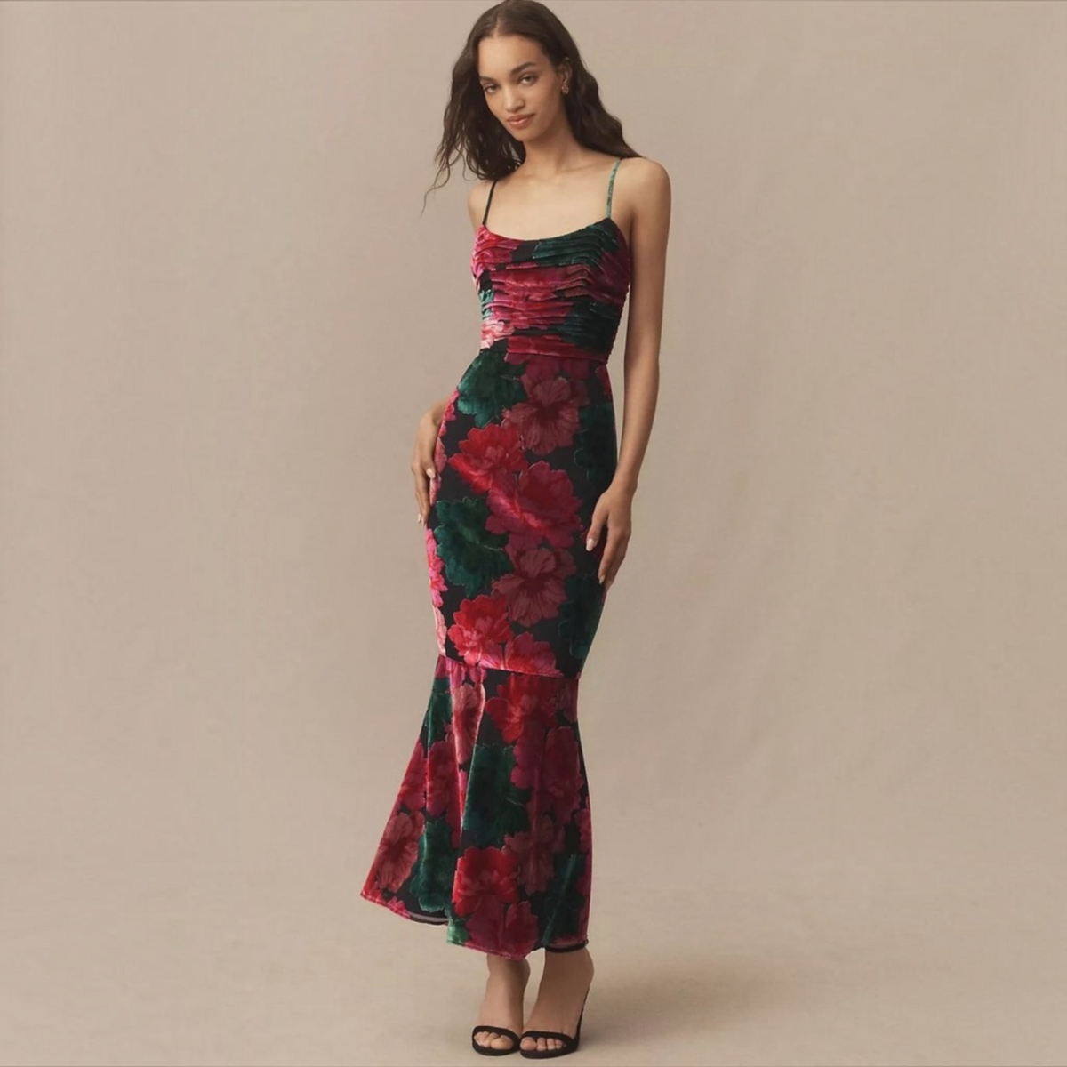 Hutch Tylia Ruched Floral Velvet Maxi Dress Size 2