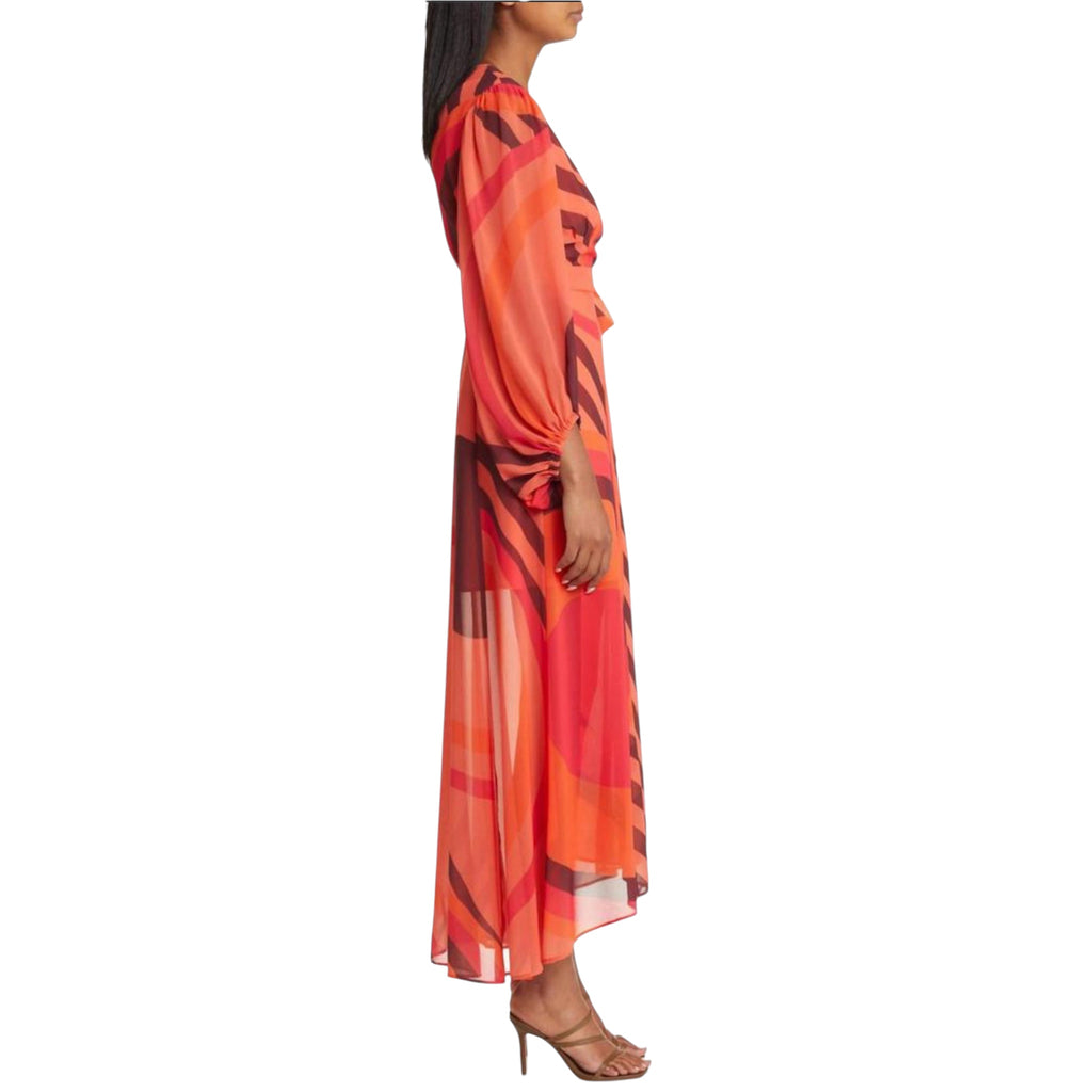 HUTCH Lindie Geo Print Long Sleeve Wrap Dress Coral Sz XS