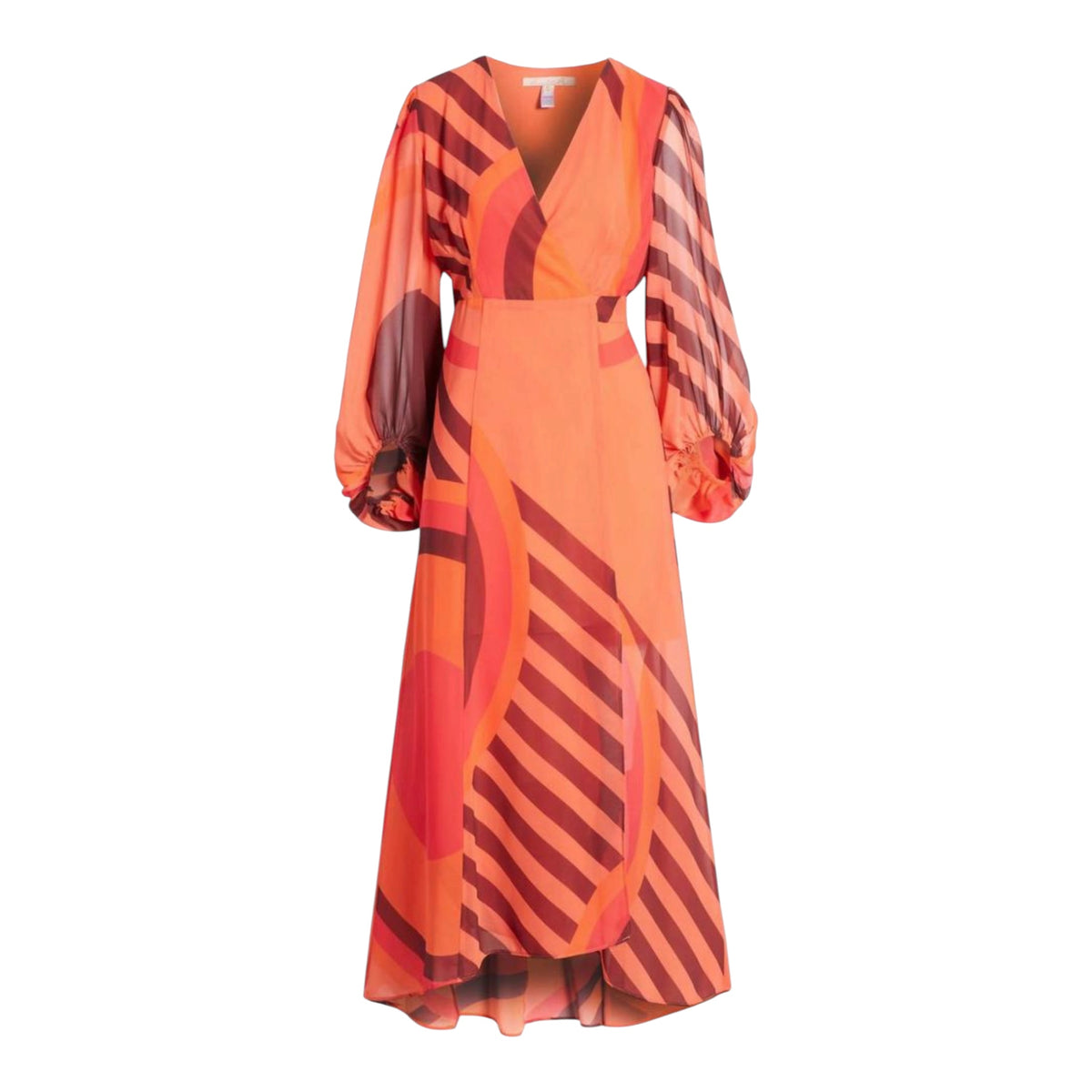 HUTCH Lindie Geo Print Long Sleeve Wrap Dress Coral Sz XS